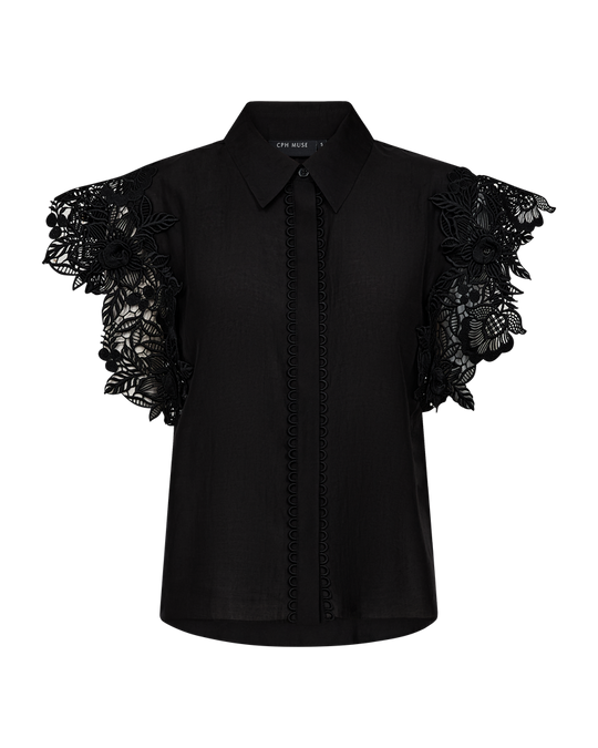 CMMOLLY - SKJORTE MED BRODERI I SORT