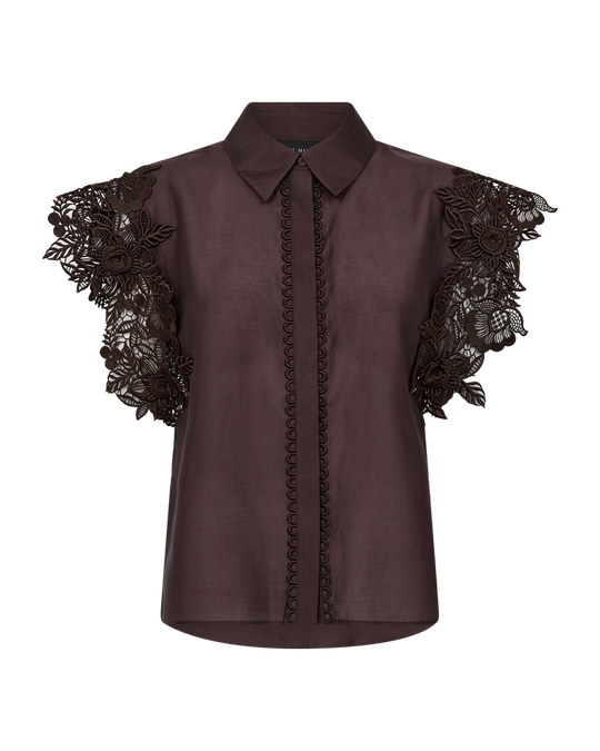 CMMOLLY - SKJORTE MED BRODERI I BRUN