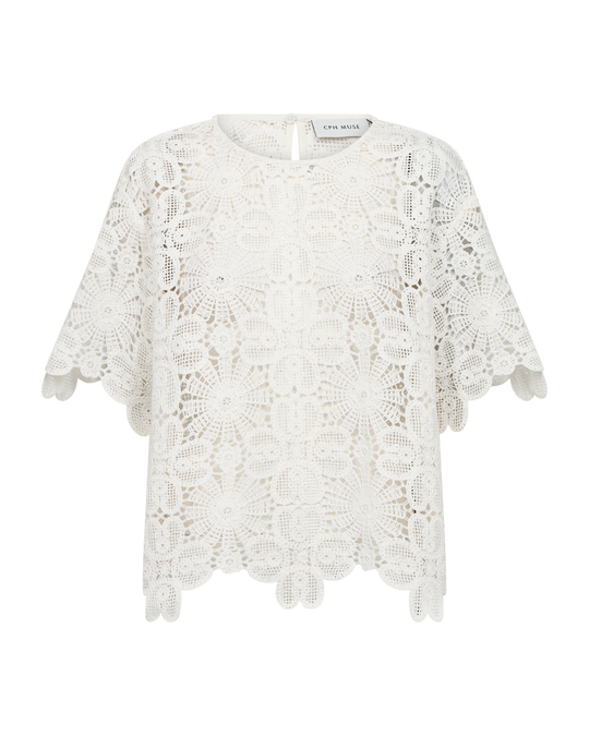 CMVILJA - BLUSE MED BRODERI I HVID