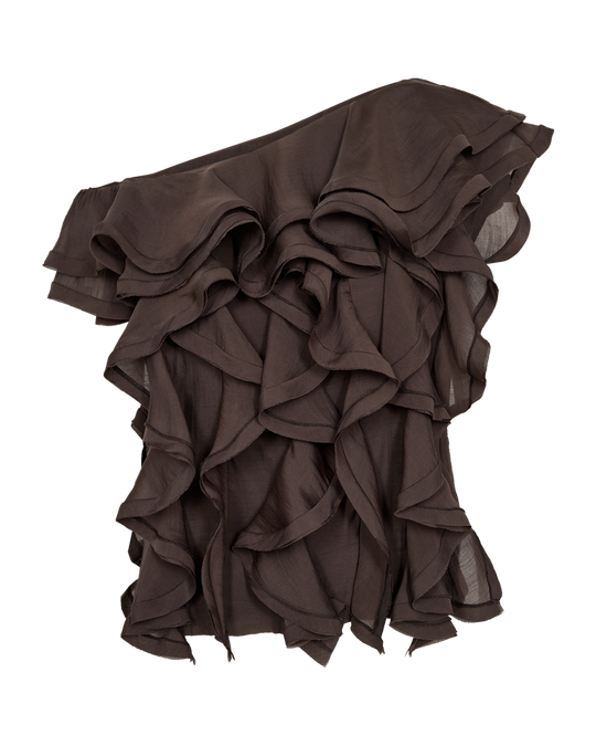 CMTILLY - ONE-SHOULDER BLUSE I BRUN